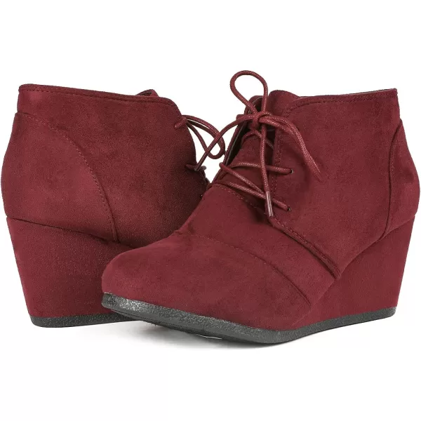 imageDREAM PAIRS Womens Casual Fashion Lace Up Low Wedge Heel Booties ShoeBurgundy