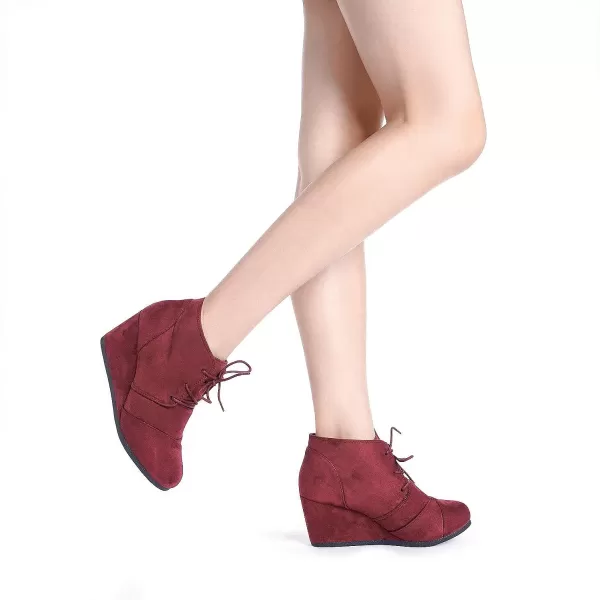 imageDREAM PAIRS Womens Casual Fashion Lace Up Low Wedge Heel Booties ShoeBurgundy