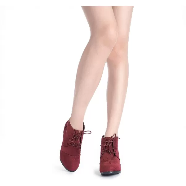 imageDREAM PAIRS Womens Casual Fashion Lace Up Low Wedge Heel Booties ShoeBurgundy