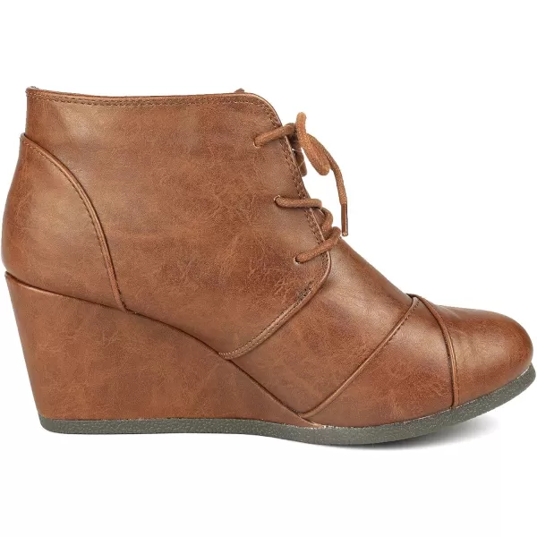 imageDREAM PAIRS Womens Casual Fashion Lace Up Low Wedge Heel Booties ShoeTan Pu