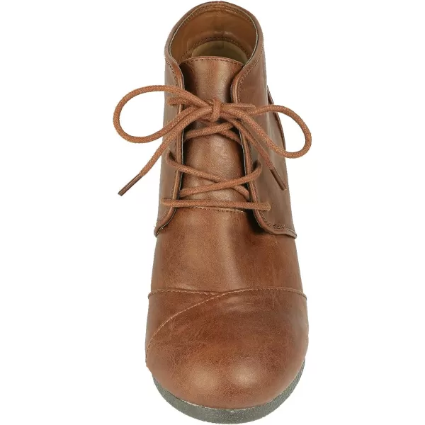 imageDREAM PAIRS Womens Casual Fashion Lace Up Low Wedge Heel Booties ShoeTan Pu