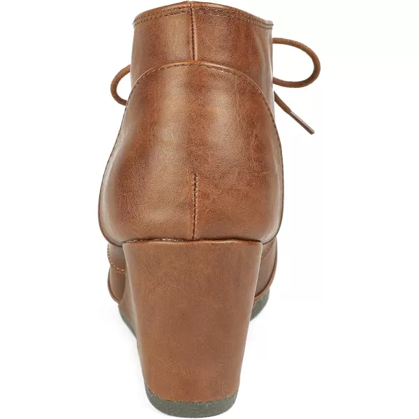imageDREAM PAIRS Womens Casual Fashion Lace Up Low Wedge Heel Booties ShoeTan Pu