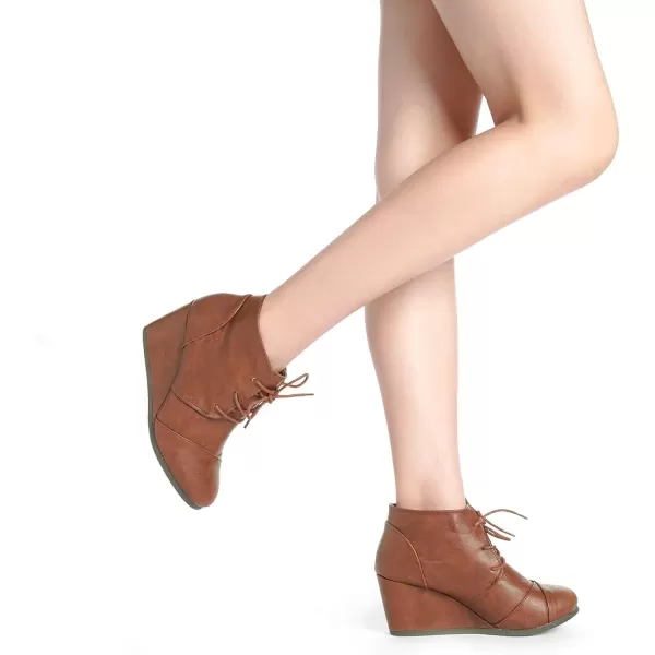 imageDREAM PAIRS Womens Casual Fashion Lace Up Low Wedge Heel Booties ShoeTan Pu