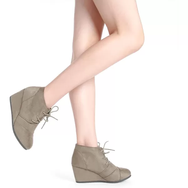 imageDREAM PAIRS Womens Casual Fashion Lace Up Low Wedge Heel Booties ShoeTaupe