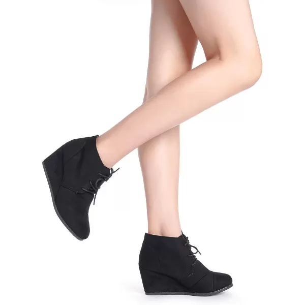 imageDREAM PAIRS Womens Casual Fashion Lace Up Low Wedge Heel Booties ShoeTomsonblack