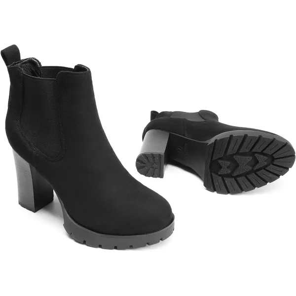 imageDREAM PAIRS Womens Chelsea Ankle Boots Platform Fall Boots High Chunky Heel Block Elastic Side BootiesBlacksuede