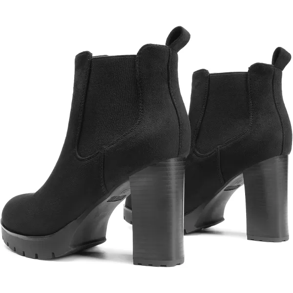 imageDREAM PAIRS Womens Chelsea Ankle Boots Platform Fall Boots High Chunky Heel Block Elastic Side BootiesBlacksuede