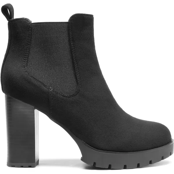 imageDREAM PAIRS Womens Chelsea Ankle Boots Platform Fall Boots High Chunky Heel Block Elastic Side BootiesBlacksuede