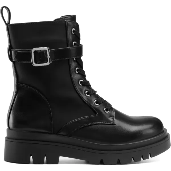 imageDREAM PAIRS Womens Chelsea Platform Combat Boots Lace Up Lug Sole Buckle Ankle Booties ShoesBlackpu