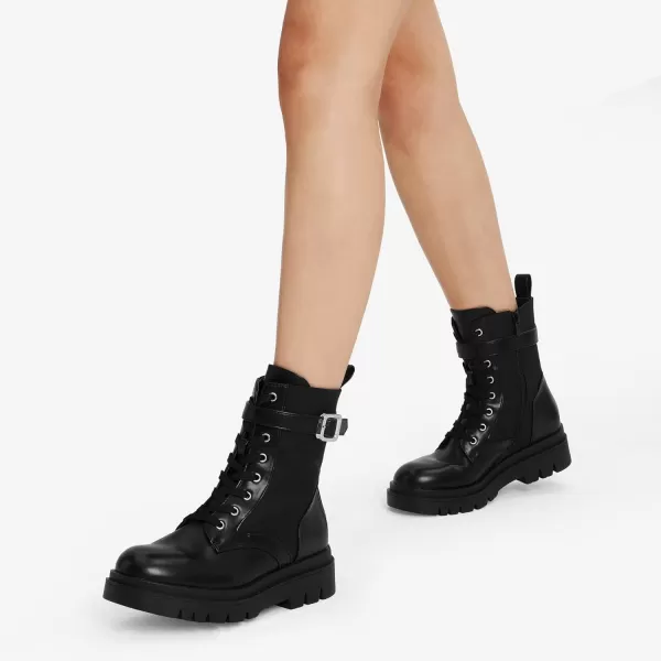 imageDREAM PAIRS Womens Chelsea Platform Combat Boots Lace Up Lug Sole Buckle Ankle Booties ShoesBlackpu