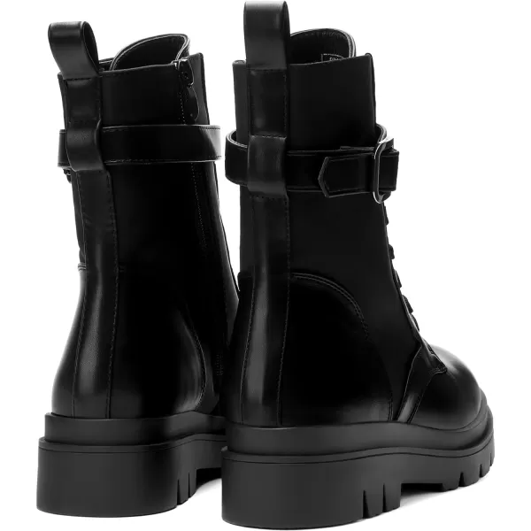 imageDREAM PAIRS Womens Chelsea Platform Combat Boots Lace Up Lug Sole Buckle Ankle Booties ShoesBlackpu