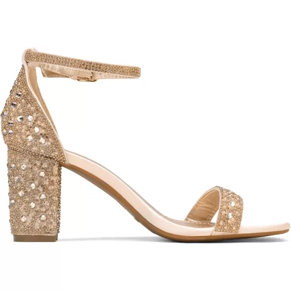 imageDREAM PAIRS Womens Chunk Low Heel Pump SandalsGoldRhinestone