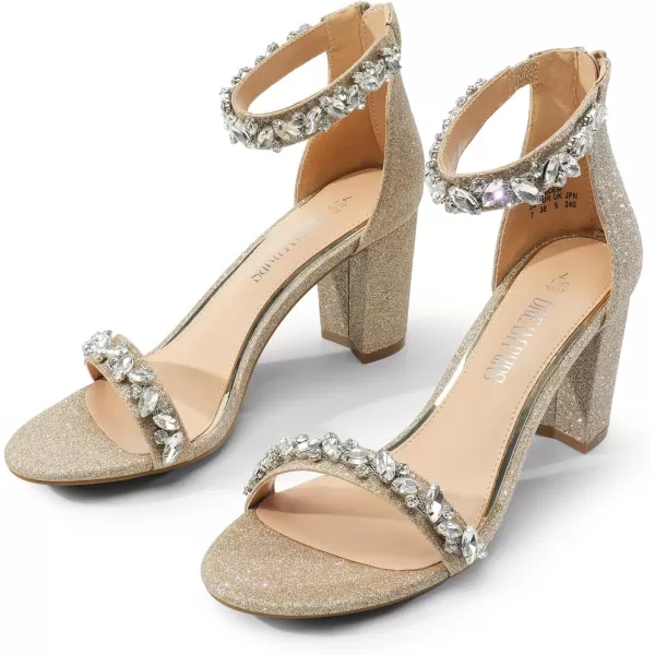 imageDREAM PAIRS Womens Chunk Low Heel Pump SandalsGoldglitterrhinestone