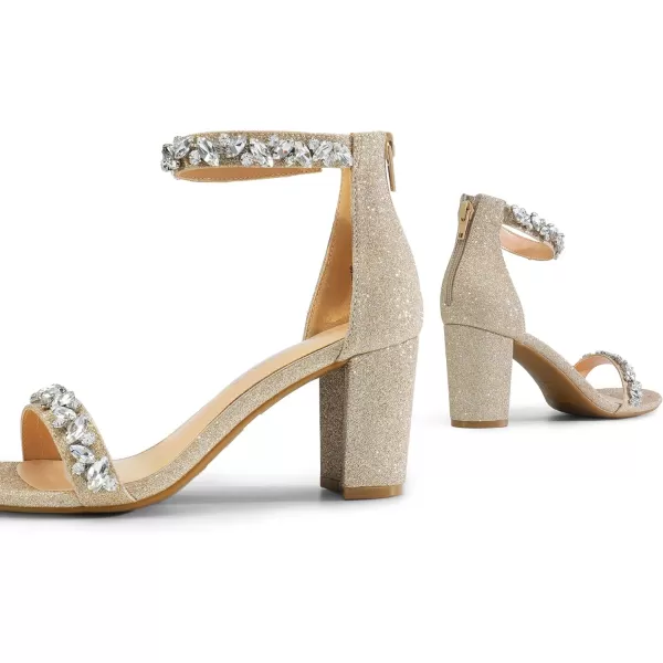 imageDREAM PAIRS Womens Chunk Low Heel Pump SandalsGoldglitterrhinestone