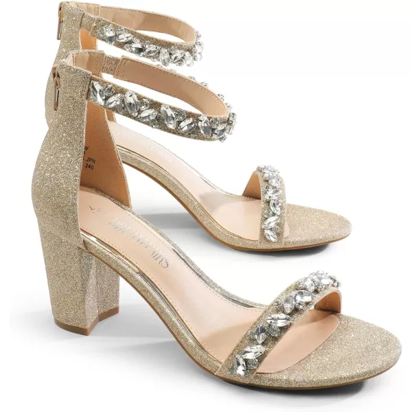 imageDREAM PAIRS Womens Chunk Low Heel Pump SandalsGoldglitterrhinestone