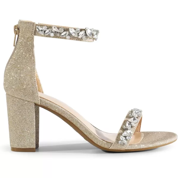 imageDREAM PAIRS Womens Chunk Low Heel Pump SandalsGoldglitterrhinestone