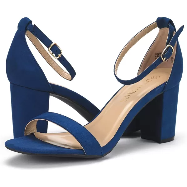 imageDREAM PAIRS Womens Chunk Low Heel Pump SandalsNavy Suede