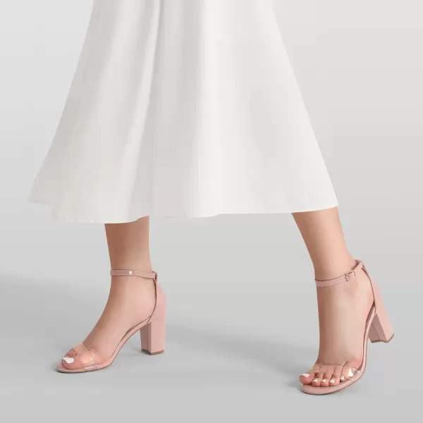 imageDREAM PAIRS Womens Chunk Low Heel Pump SandalsNude Clear