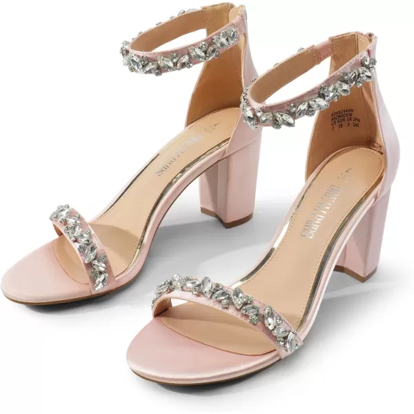 imageDREAM PAIRS Womens Chunk Low Heel Pump SandalsNude Pinksatinrhinestone