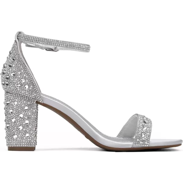 imageDREAM PAIRS Womens Chunk Low Heel Pump SandalsSilverRhinestone