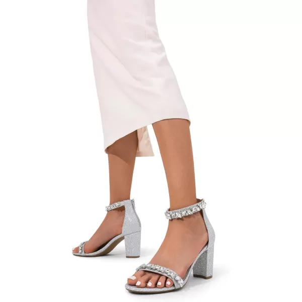 imageDREAM PAIRS Womens Chunk Low Heel Pump SandalsSilverglitter