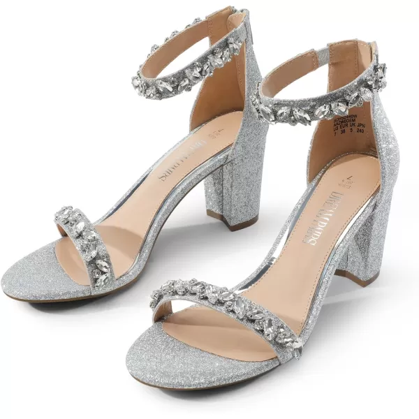 imageDREAM PAIRS Womens Chunk Low Heel Pump SandalsSilverglitter