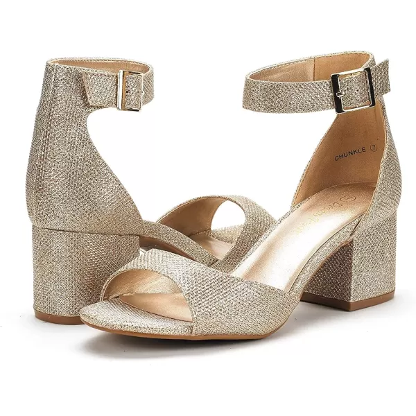 imageDREAM PAIRS Womens Chunkle Low Heel Pump SandalsGold Glitter