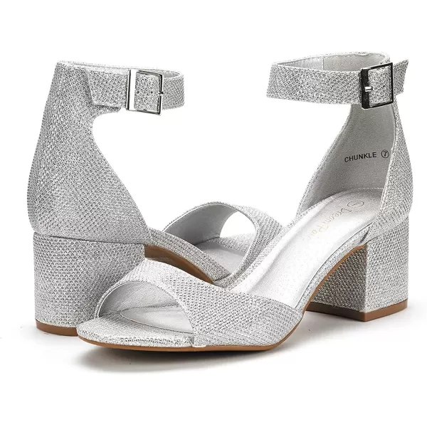 imageDREAM PAIRS Womens Chunkle Low Heel Pump SandalsSilver Glitter