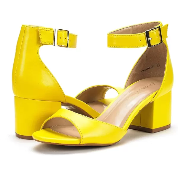 imageDREAM PAIRS Womens Chunkle Low Heel Pump SandalsYellowPu
