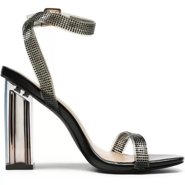 imageDREAM PAIRS Womens Chunky Clear High Heels Sandals Rhinestone Ankle Strap Open Square Toe Block Heels Cute Sparkly Heels for Wedding PartyAll Black Clear
