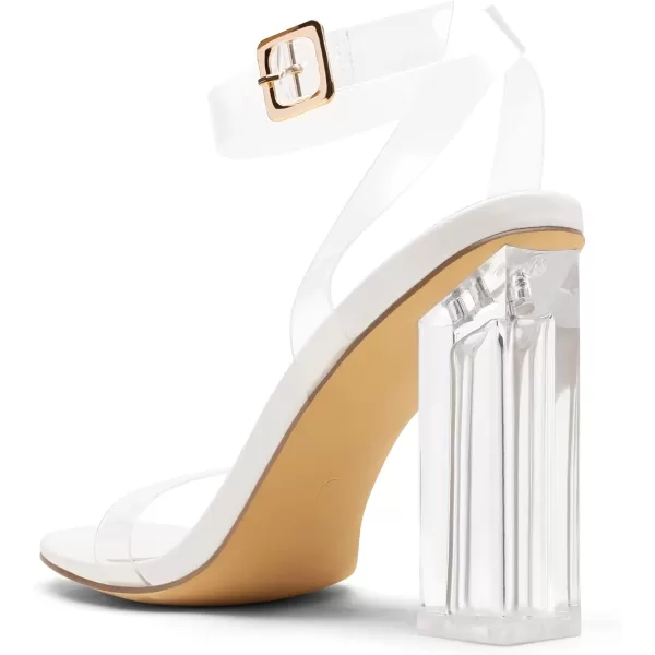 imageDREAM PAIRS Womens Chunky Clear High Heels Sandals Rhinestone Ankle Strap Open Square Toe Block Heels Cute Sparkly Heels for Wedding PartyWhiteClear