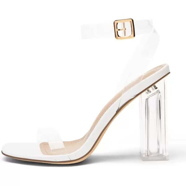 imageDREAM PAIRS Womens Chunky Clear High Heels Sandals Rhinestone Ankle Strap Open Square Toe Block Heels Cute Sparkly Heels for Wedding PartyWhiteClear