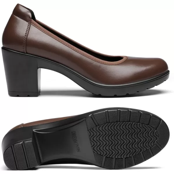 imageDREAM PAIRS Womens Chunky Closed Toe Low Block Heels Work Pumps Comfortable Round Toe Dress Wedding ShoesBrown
