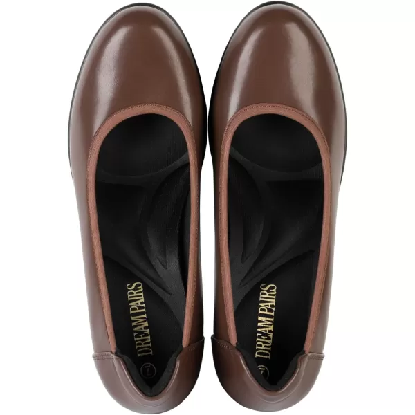 imageDREAM PAIRS Womens Chunky Closed Toe Low Block Heels Work Pumps Comfortable Round Toe Dress Wedding ShoesBrown