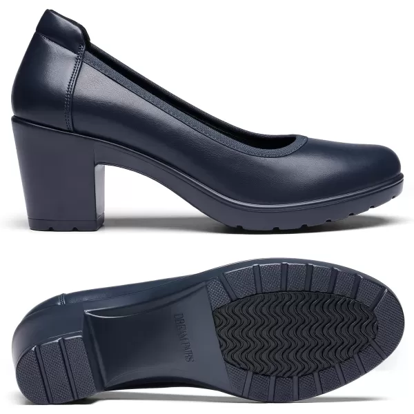 imageDREAM PAIRS Womens Chunky Closed Toe Low Block Heels Work Pumps Comfortable Round Toe Dress Wedding ShoesNavy Blue