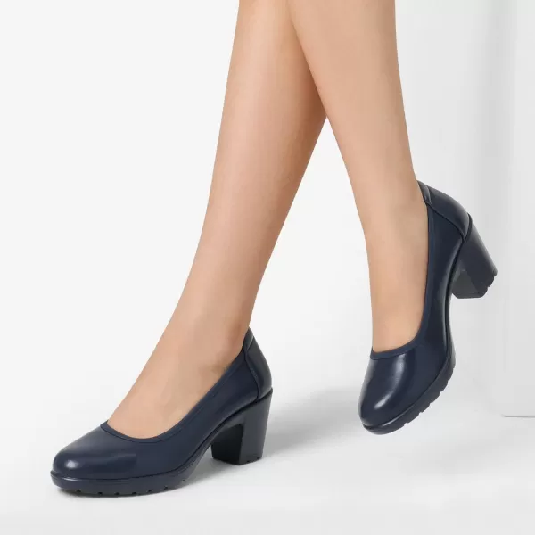 imageDREAM PAIRS Womens Chunky Closed Toe Low Block Heels Work Pumps Comfortable Round Toe Dress Wedding ShoesNavy Blue