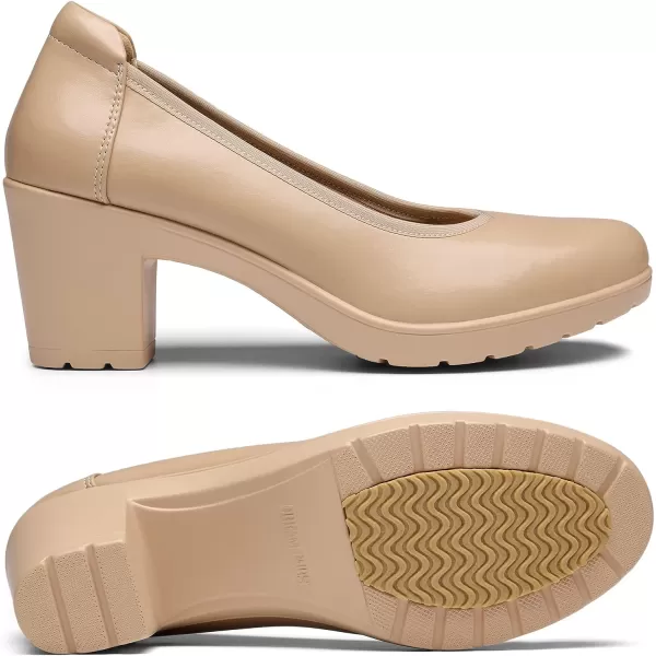 imageDREAM PAIRS Womens Chunky Closed Toe Low Block Heels Work Pumps Comfortable Round Toe Dress Wedding ShoesNude
