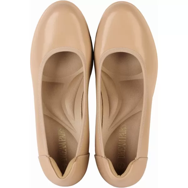 imageDREAM PAIRS Womens Chunky Closed Toe Low Block Heels Work Pumps Comfortable Round Toe Dress Wedding ShoesNude