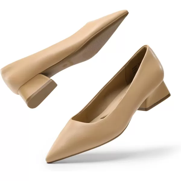 imageDREAM PAIRS Womens Chunky Heels Closed Toe Low Block Work Shoes Pointed Toe Dress Comfortable Wedding PumpsNudepu