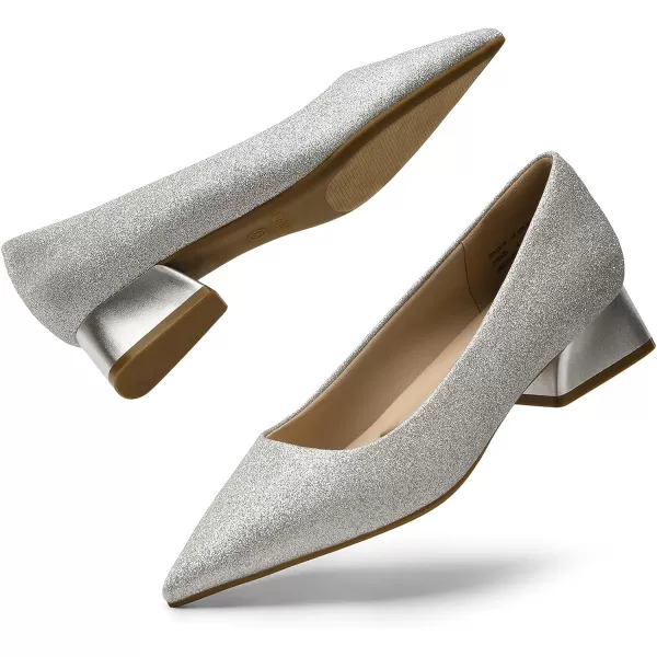 imageDREAM PAIRS Womens Chunky Heels Closed Toe Low Block Work Shoes Pointed Toe Dress Comfortable Wedding PumpsSilverglitter