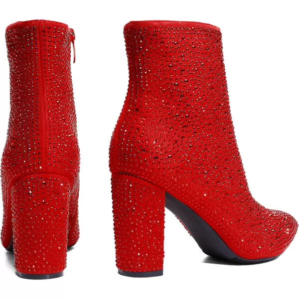 imageDREAM PAIRS Womens Chunky High Heel Ankle BootiesRed Rhinestone
