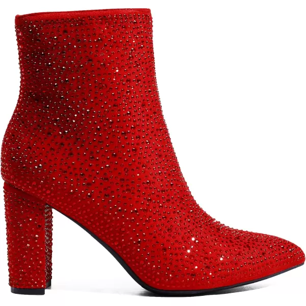 imageDREAM PAIRS Womens Chunky High Heel Ankle BootiesRed Rhinestone
