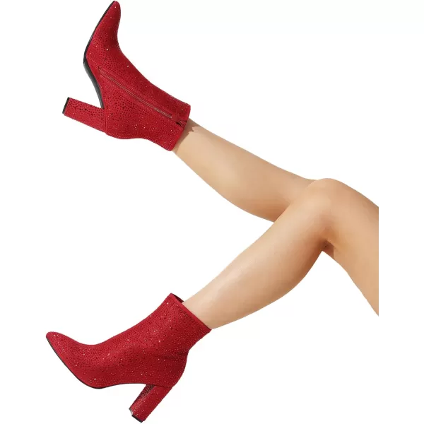 imageDREAM PAIRS Womens Chunky High Heel Ankle BootiesRed Rhinestone