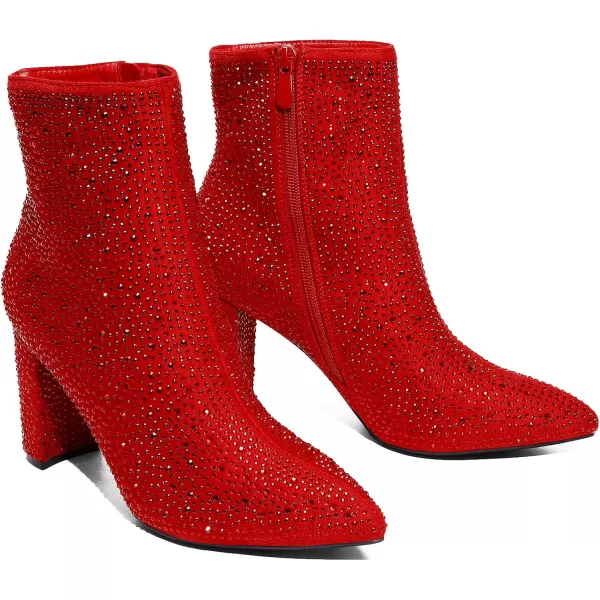 imageDREAM PAIRS Womens Chunky High Heel Ankle BootiesRed Rhinestone