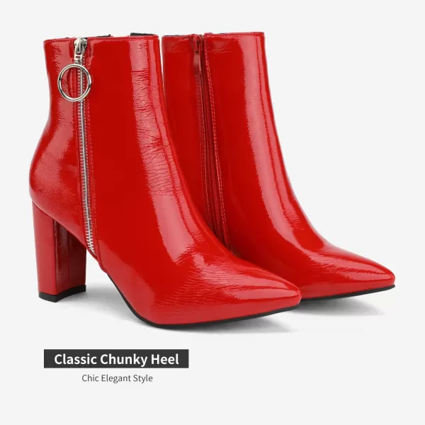 imageDREAM PAIRS Womens Chunky High Heel Ankle BootiesRedPat3