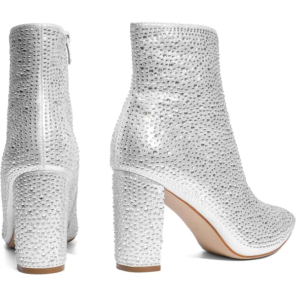 imageDREAM PAIRS Womens Chunky High Heel Ankle BootiesSilver Rhinestone
