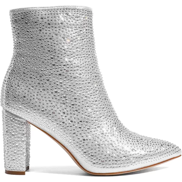 imageDREAM PAIRS Womens Chunky High Heel Ankle BootiesSilver Rhinestone