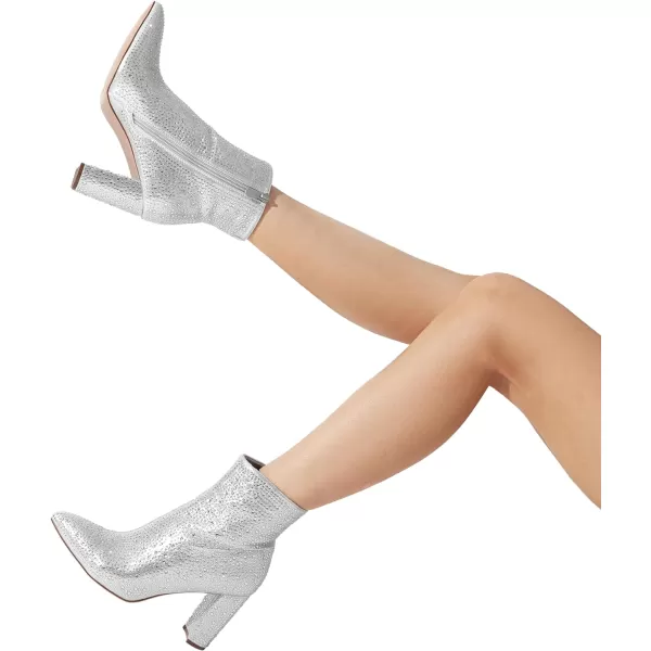 imageDREAM PAIRS Womens Chunky High Heel Ankle BootiesSilver Rhinestone