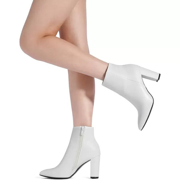 imageDREAM PAIRS Womens Chunky High Heel Ankle BootiesWhitePu