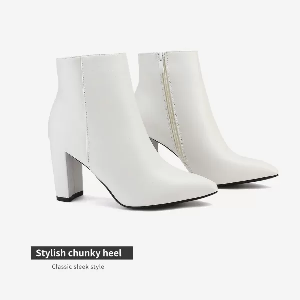 imageDREAM PAIRS Womens Chunky High Heel Ankle BootiesWhitePu